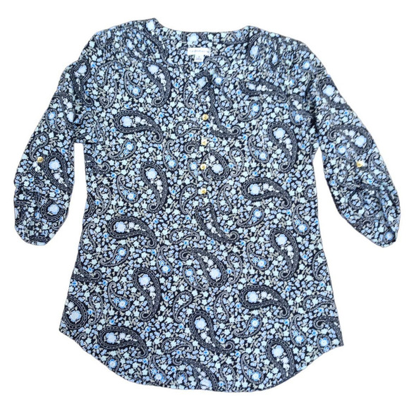 croft & barrow Tops - Croft & Barrow womens Size S Boho Blue Floral Paisley 3/4 Sleeve Button Blouse